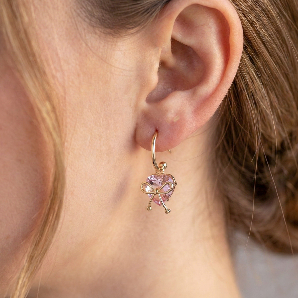 Celestia Pink Heart Bow Earrings jewellery product view 2