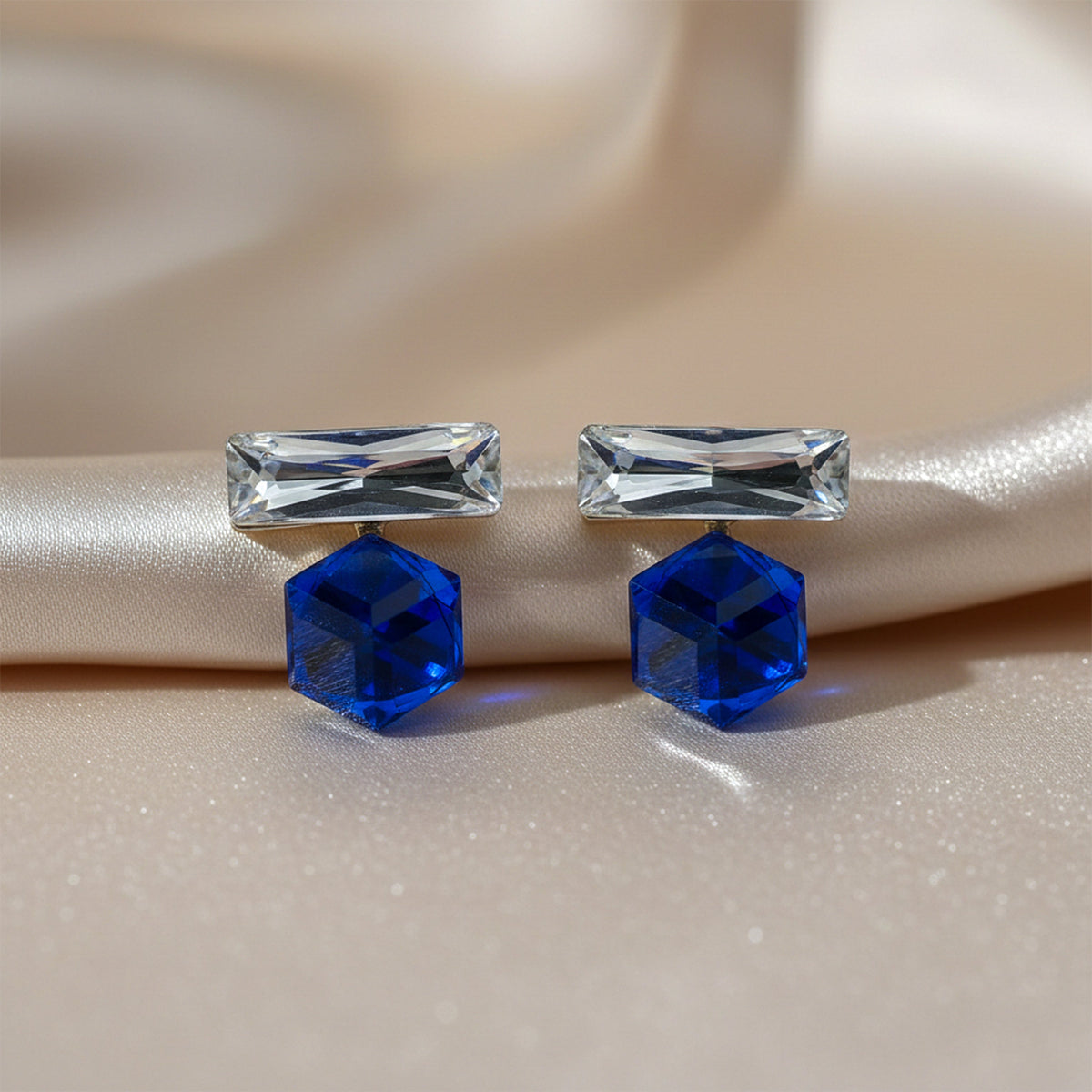 Blue Cube Crystal Dangle Earrings jewellery product view 1