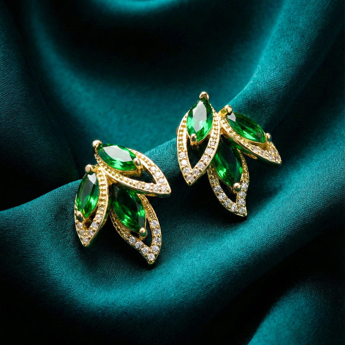 Luxury Emerald Leaf Drop Earrings jewellery product view 1