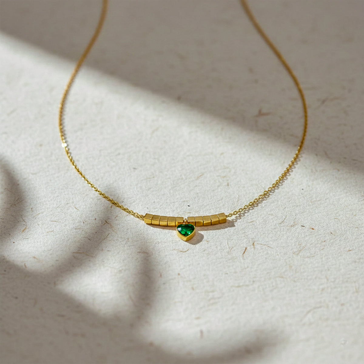 Green Heart Gold Bar Necklace jewellery product view 3