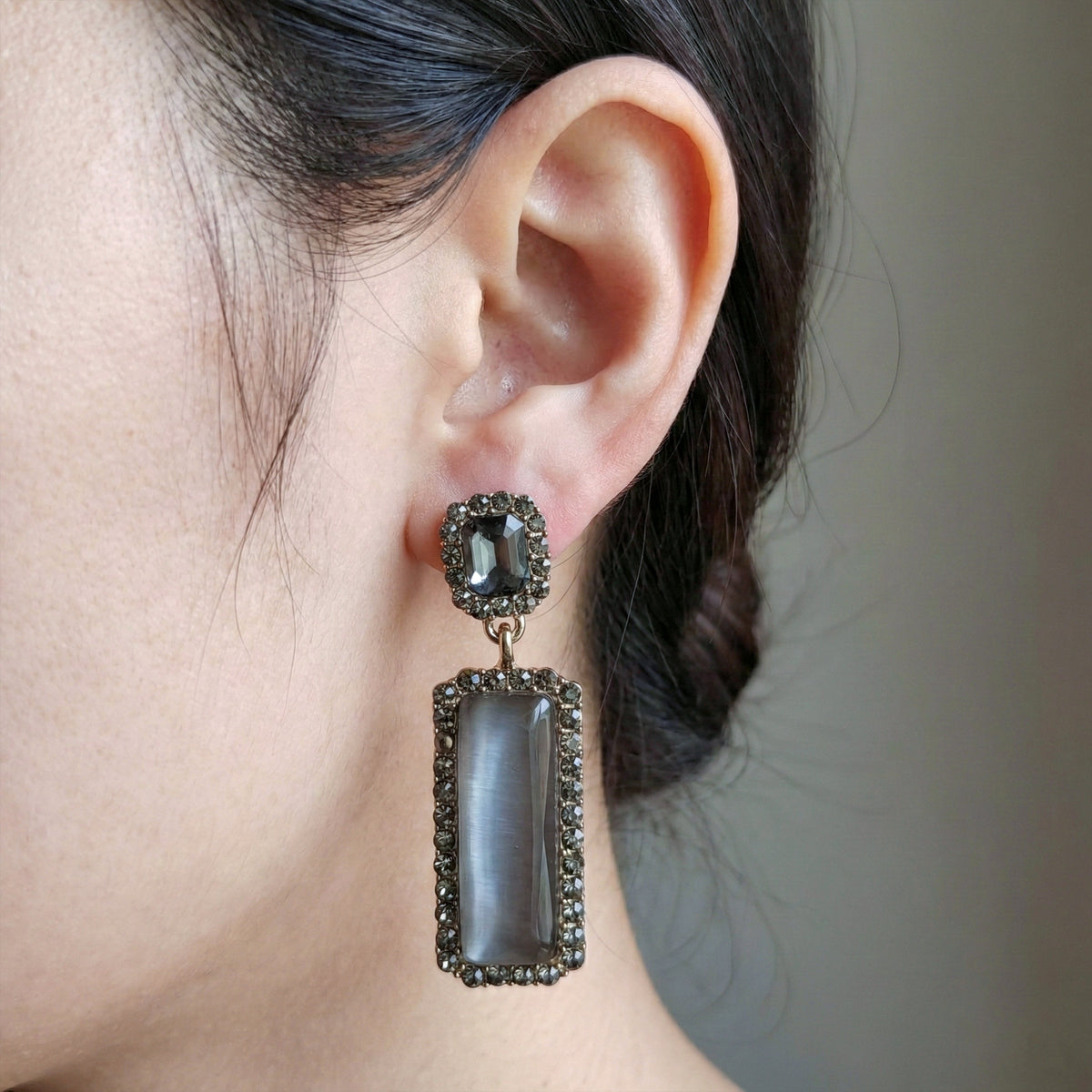 Chic Grey Crystal Statement Earrings jewellery product view 3