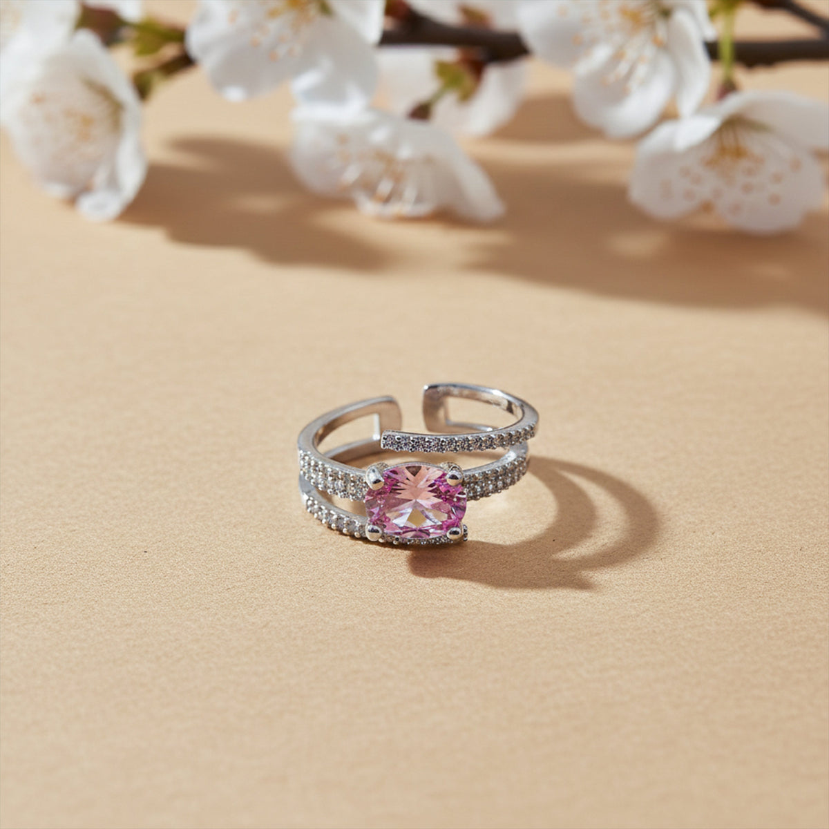 Pink Sapphire Diamond Split Band Ring jewellery product view 2