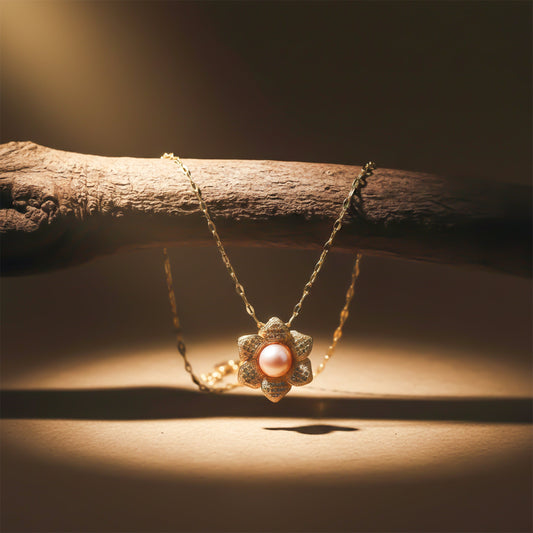 Gold Flower Pearl Pendant jewellery product view 2
