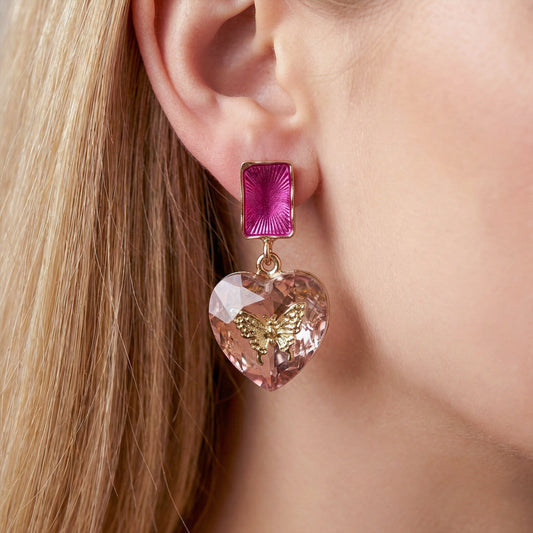 Butterfly Heart Floral Gold Earrings jewellery product view 2