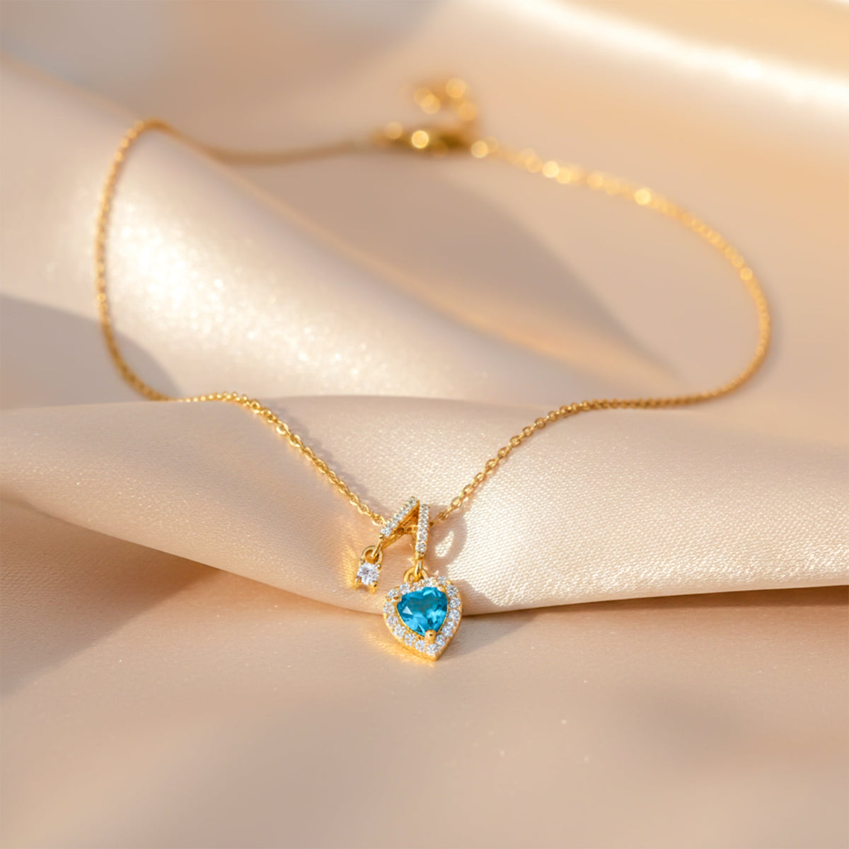 Blue Heart Crystal Gold Pendant Necklace jewellery product view 1