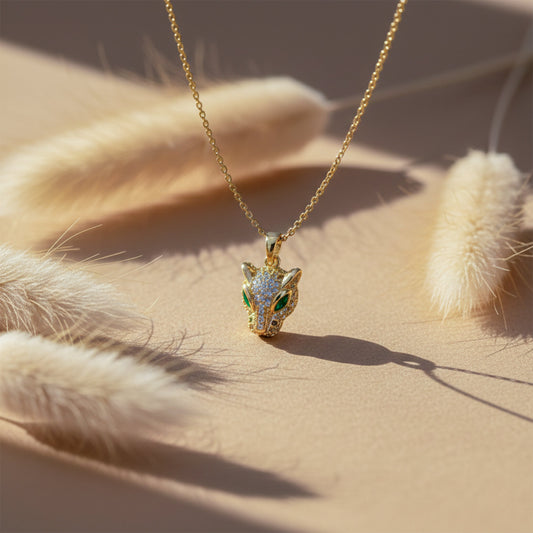 Wild Fox Head Crystal Gold Necklace jewellery product view 1