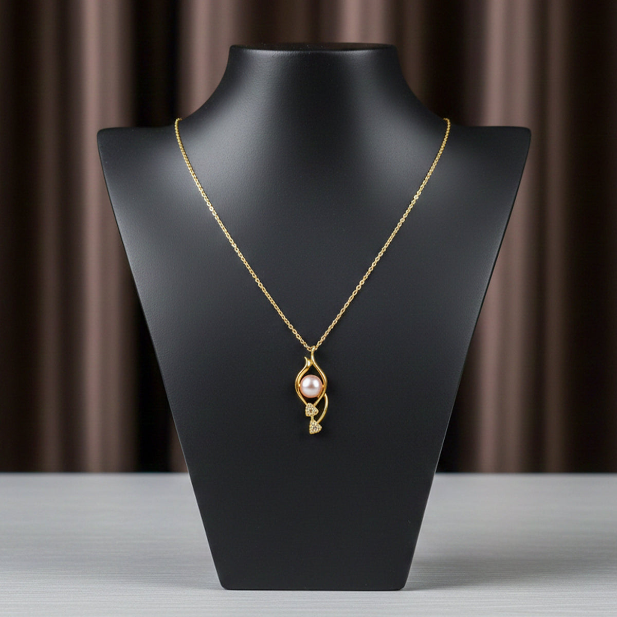 Golden Teardrop Pearl Pendant Necklace jewellery product view 4