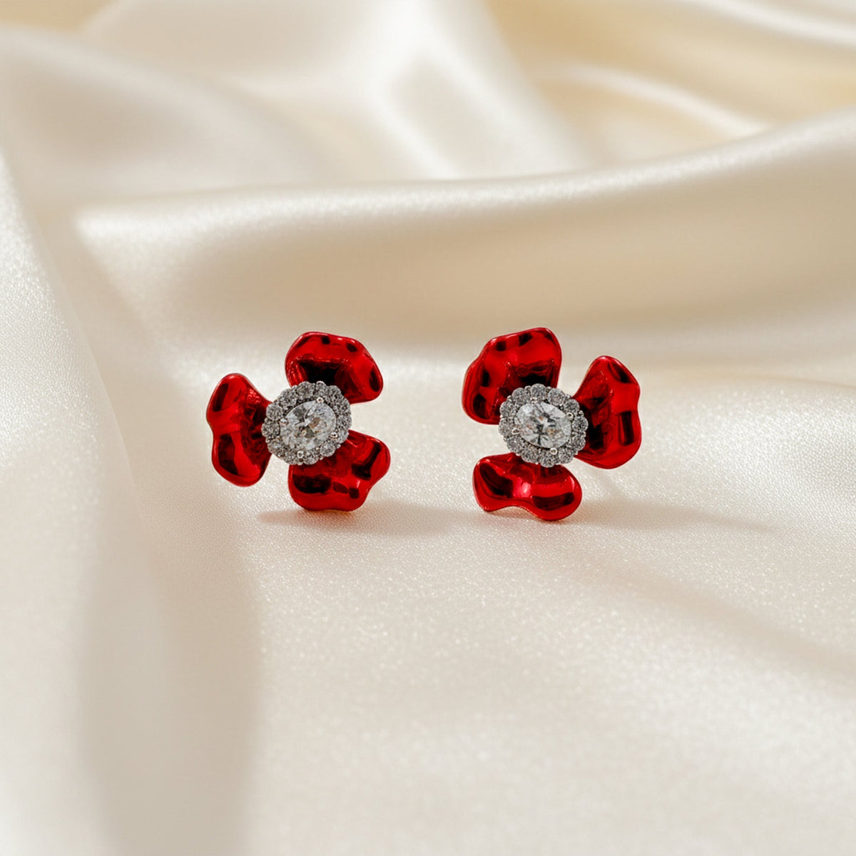Red Blossom Crystal Luxury Earrings jewellery product view 3