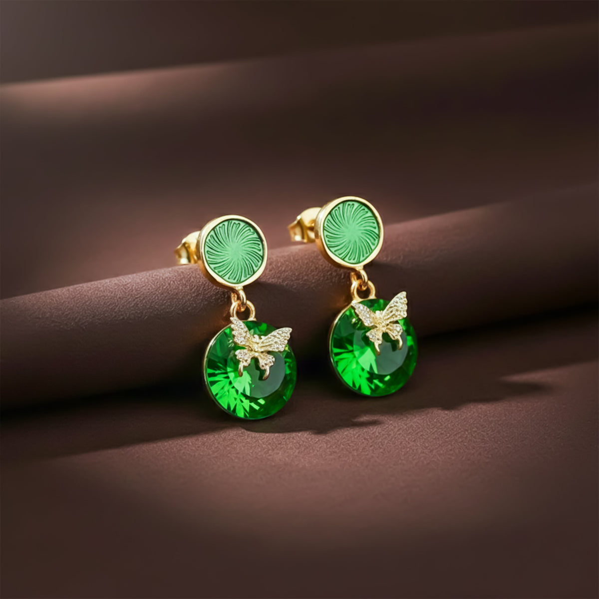 Green Royale Drops Earrings jewellery product view 1