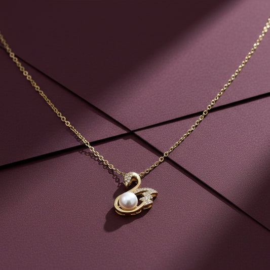 Elegant Swan Pearl Gold Pendant Necklace jewellery product view 2