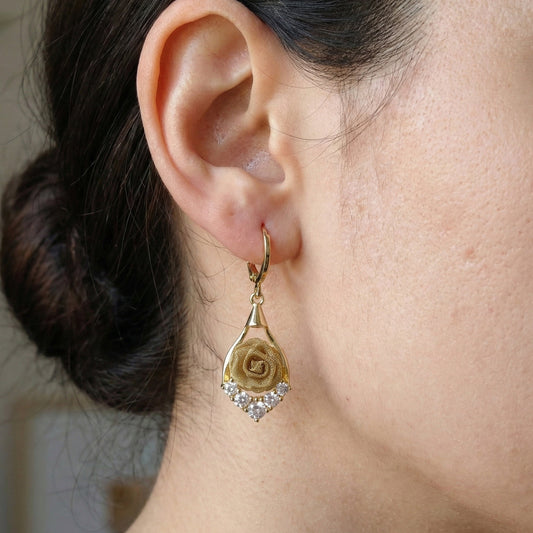 Classic Gold Flower Drop Earrings jewellery product view 2