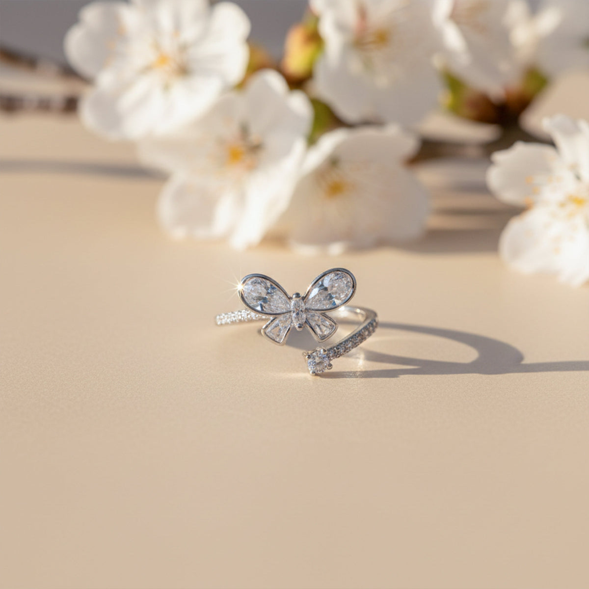 Elegant Crystal Bow Ribbon Ring jewellery product view 1