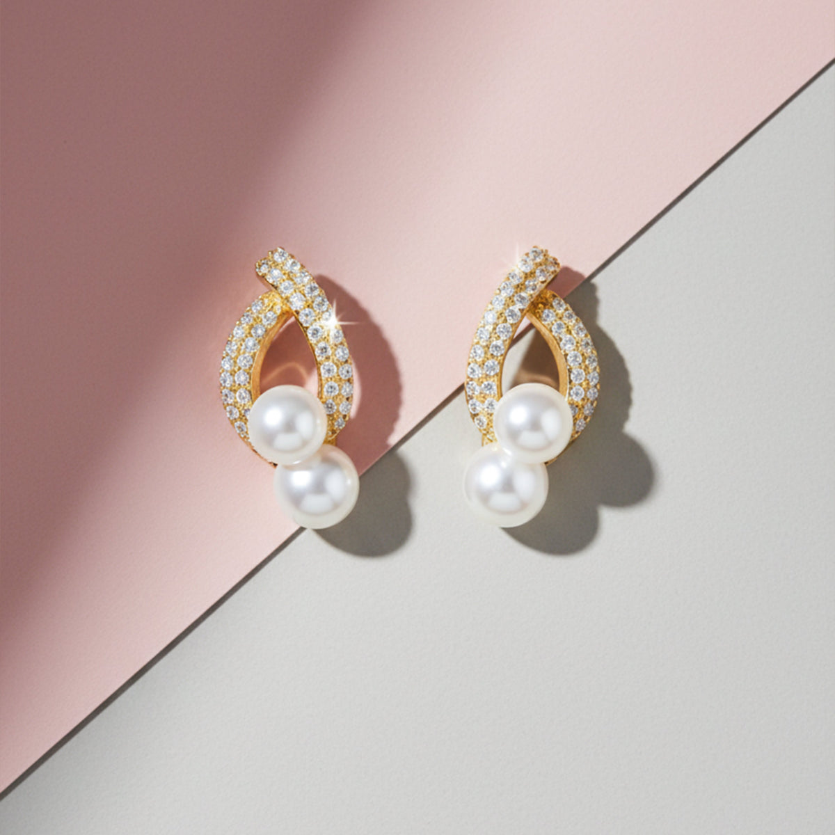 Elegant Double Pearl Drop Diamond Earrings jewellery product view 2