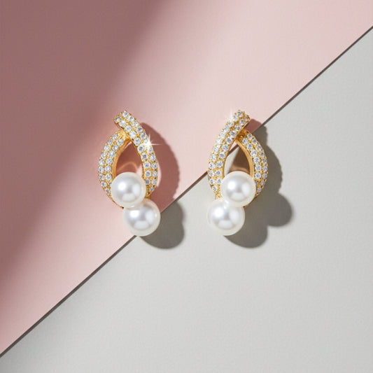 Elegant Double Pearl Drop Diamond Earrings jewellery product view 2