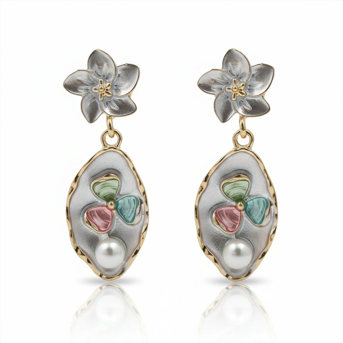 Blossom Pearl Enamel Drop Earrings jewellery product view 6