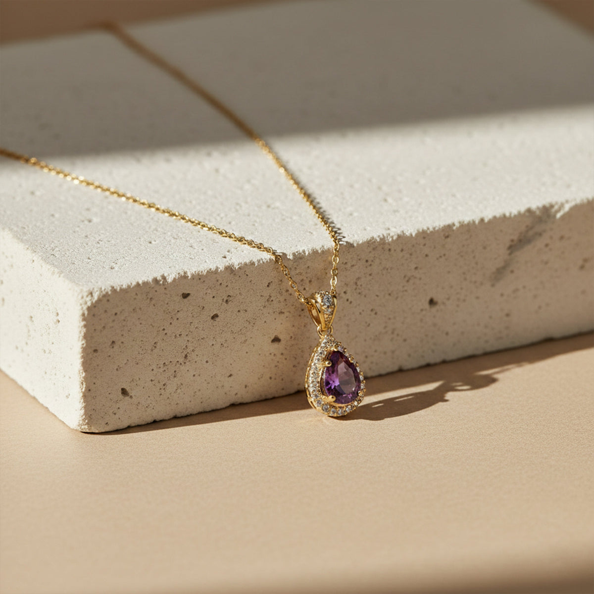 Purple Teardrop Gemstone Gold Pendant Necklace jewellery product view 2