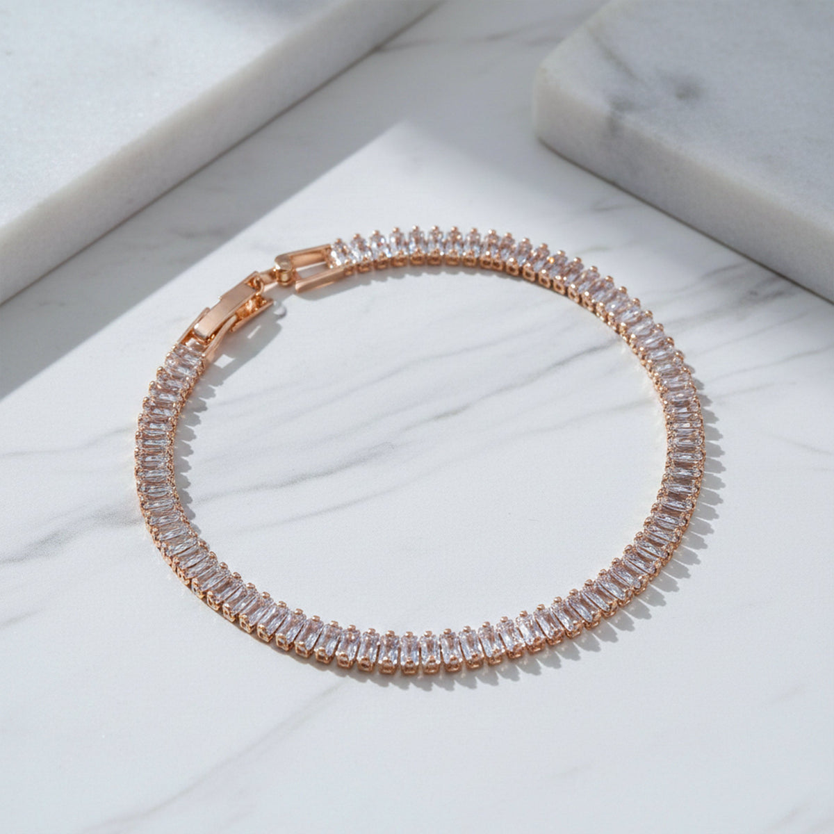 Opulenza Rose Gold Baguette Bracelet jewellery product view 2