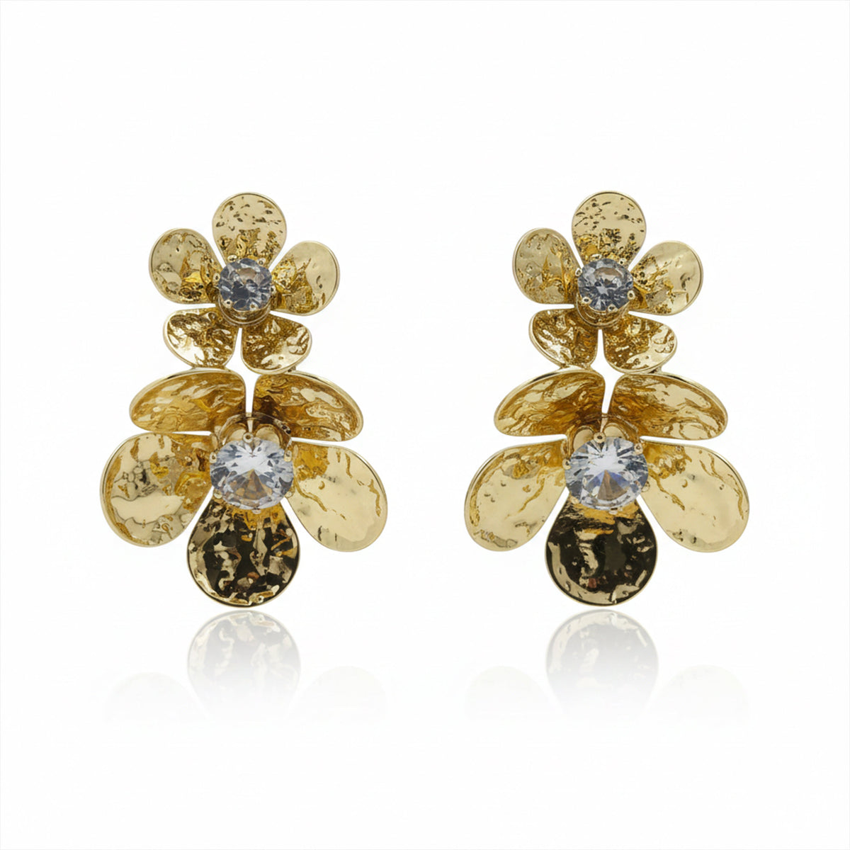 Golden Flower Crystal Studs Earrings jewellery product view 6