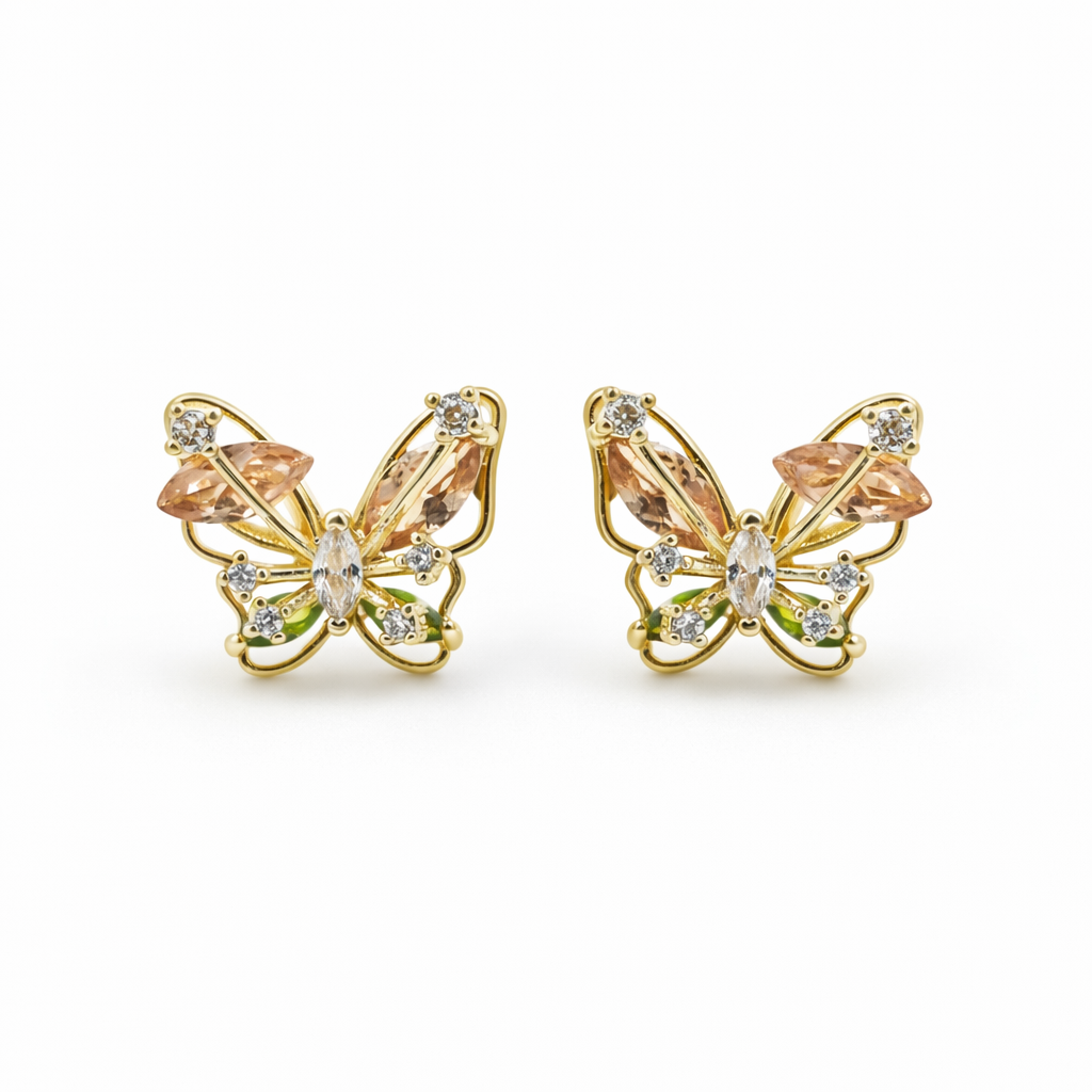 Luxury Crystal Butterfly Gold Earrings jewellery product view 6