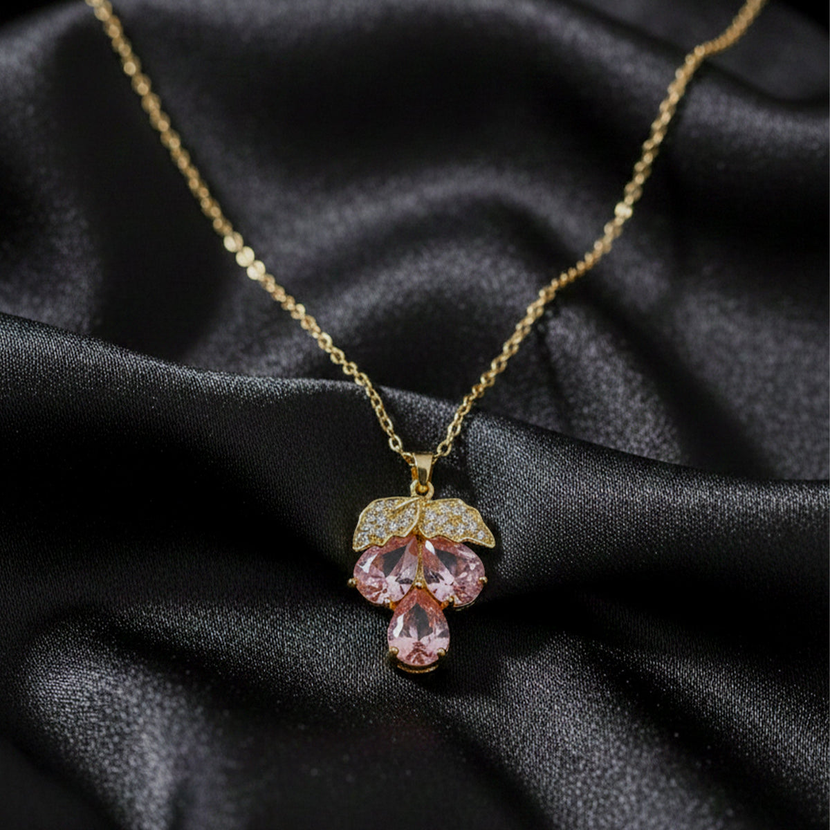 Royal Pink Crystal Leaf Pendant Necklace jewellery product view 1