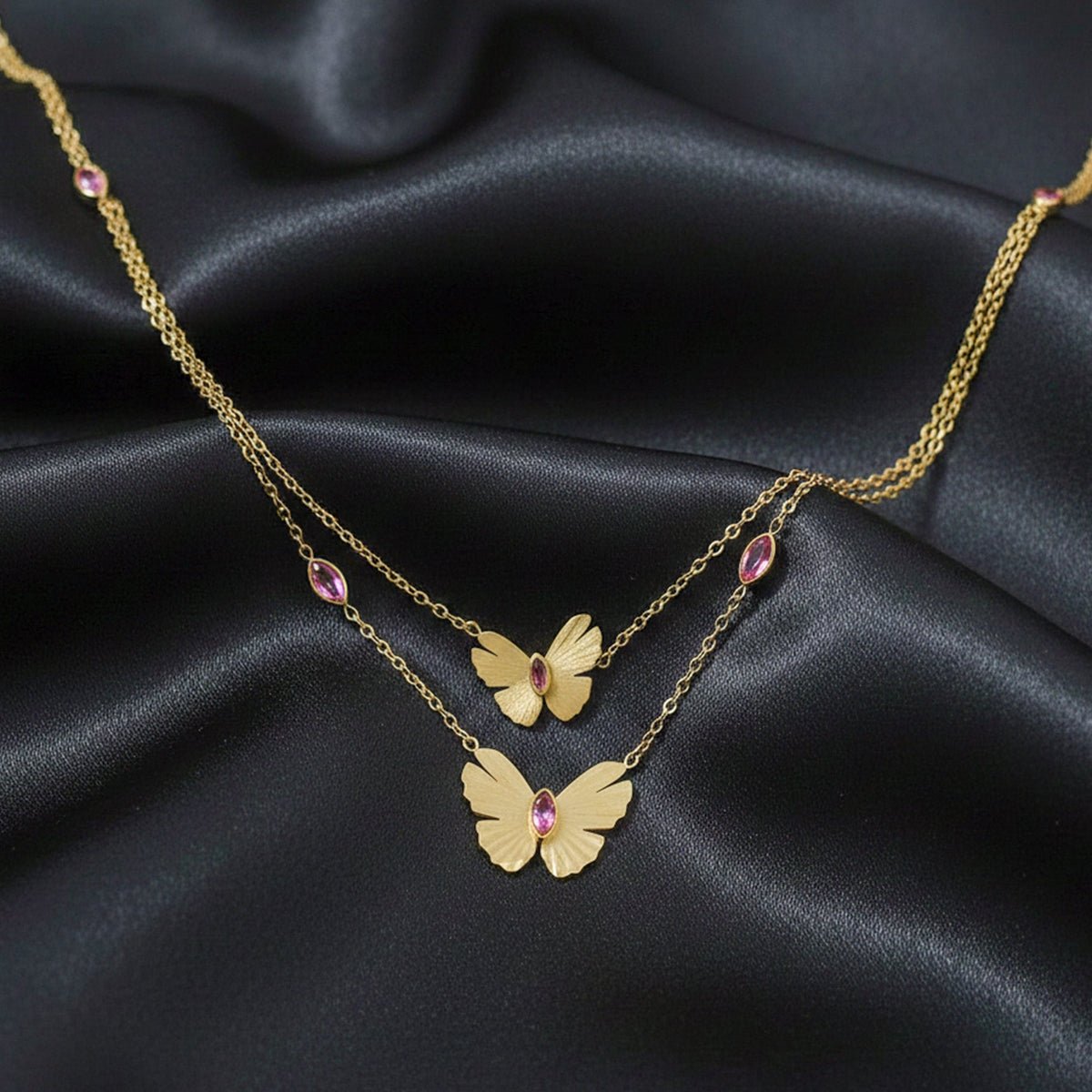 Luxe Pink Crystal Butterfly Necklace jewellery product view 3