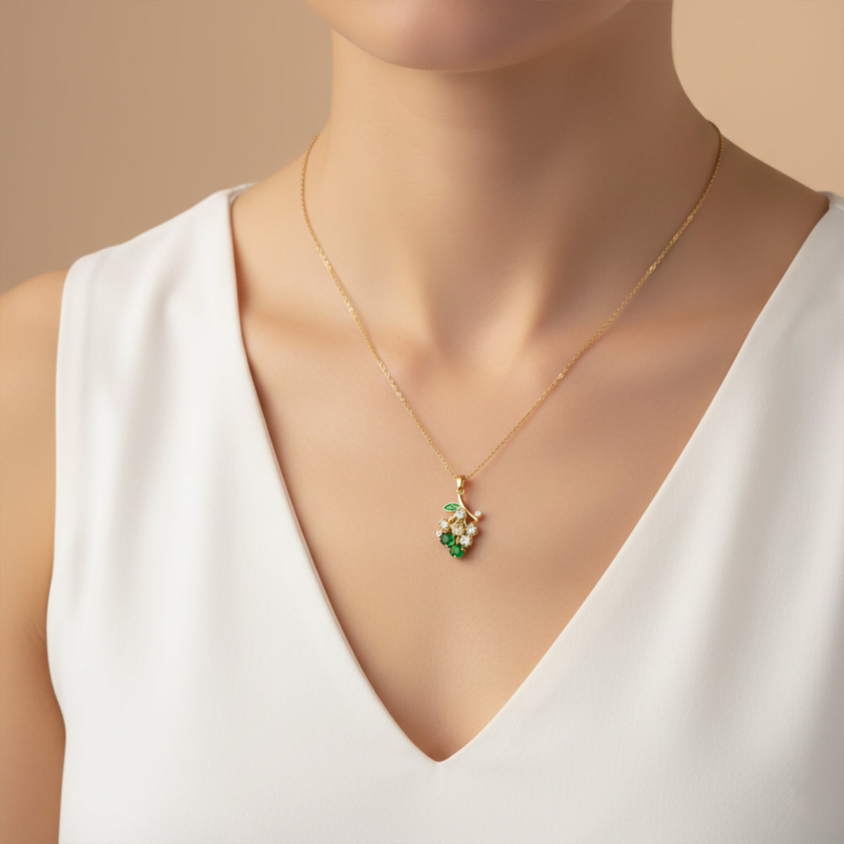 Green Flower Crystal Gold Pendant Necklace jewellery product view 4