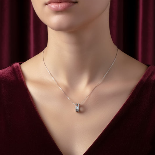 Elegant Silver Double Hoop Diamond Pendant Necklace jewellery product view 2