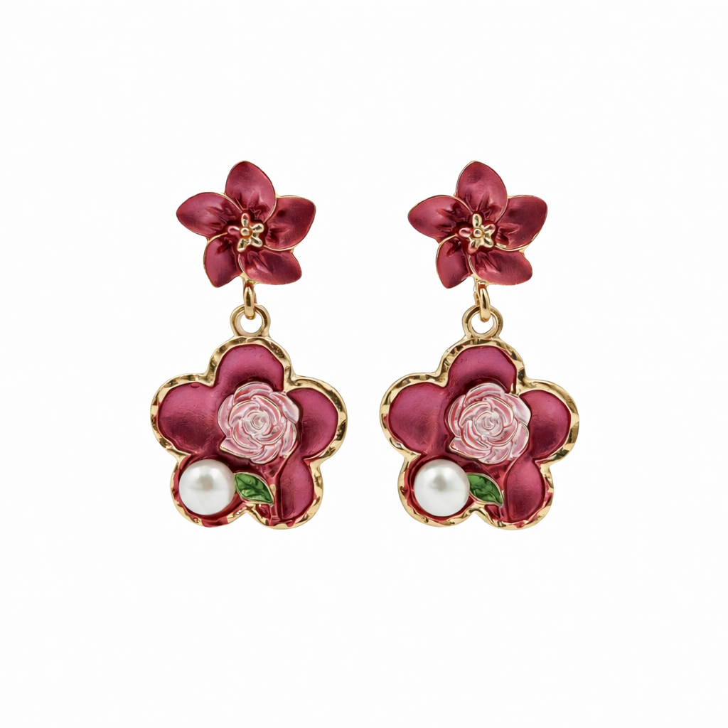 Rose Charm Pearl Drops Earrings jewellery product view 6