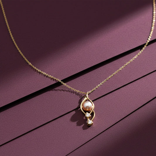 Golden Teardrop Pearl Pendant Necklace jewellery product view 2
