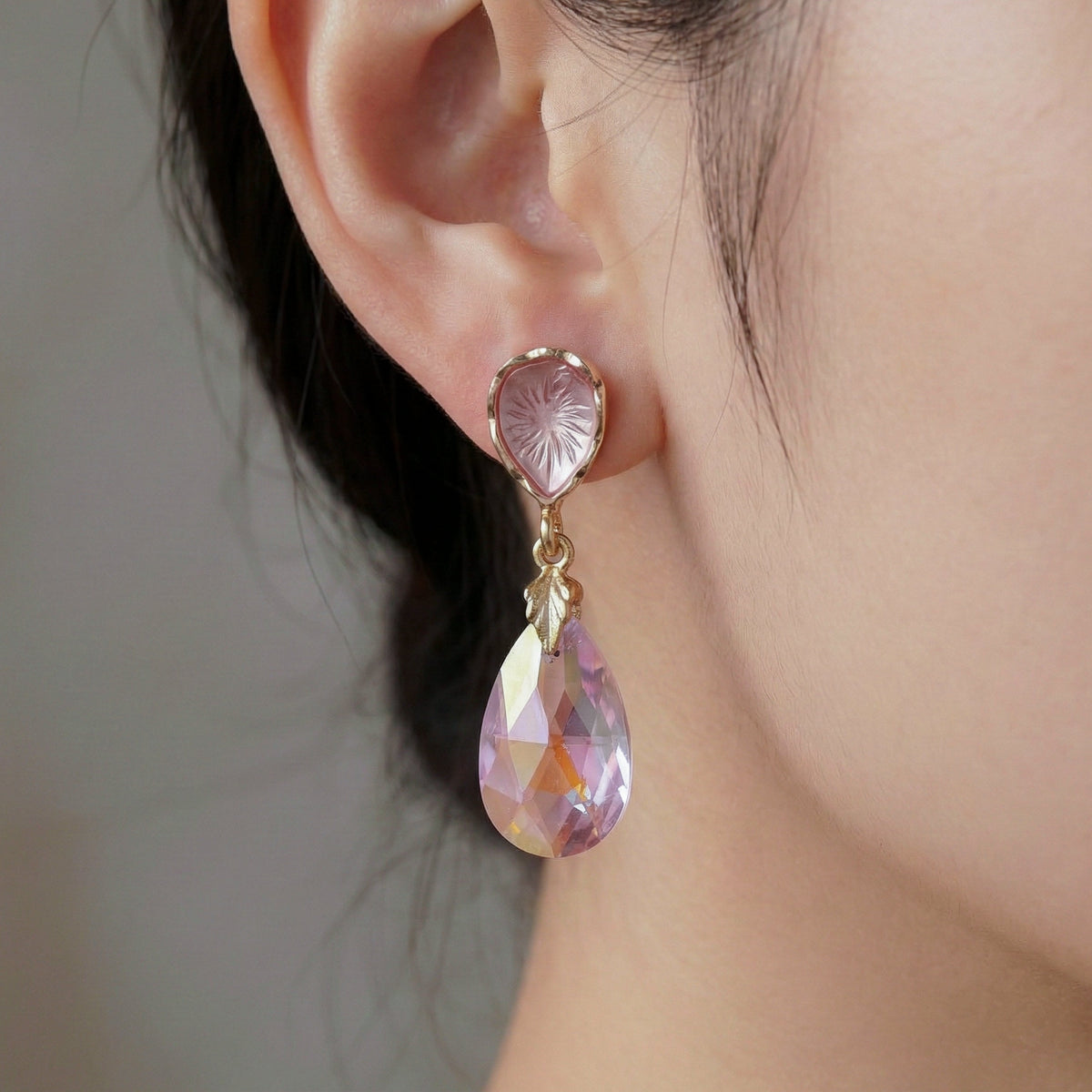 Pink Teardrop Elegance Earrings jewellery product view 2