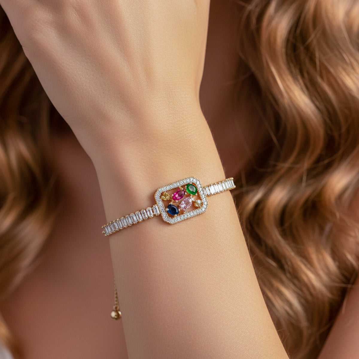 Opulent Multicolor Baguette Stone Bracelet jewellery product view 3