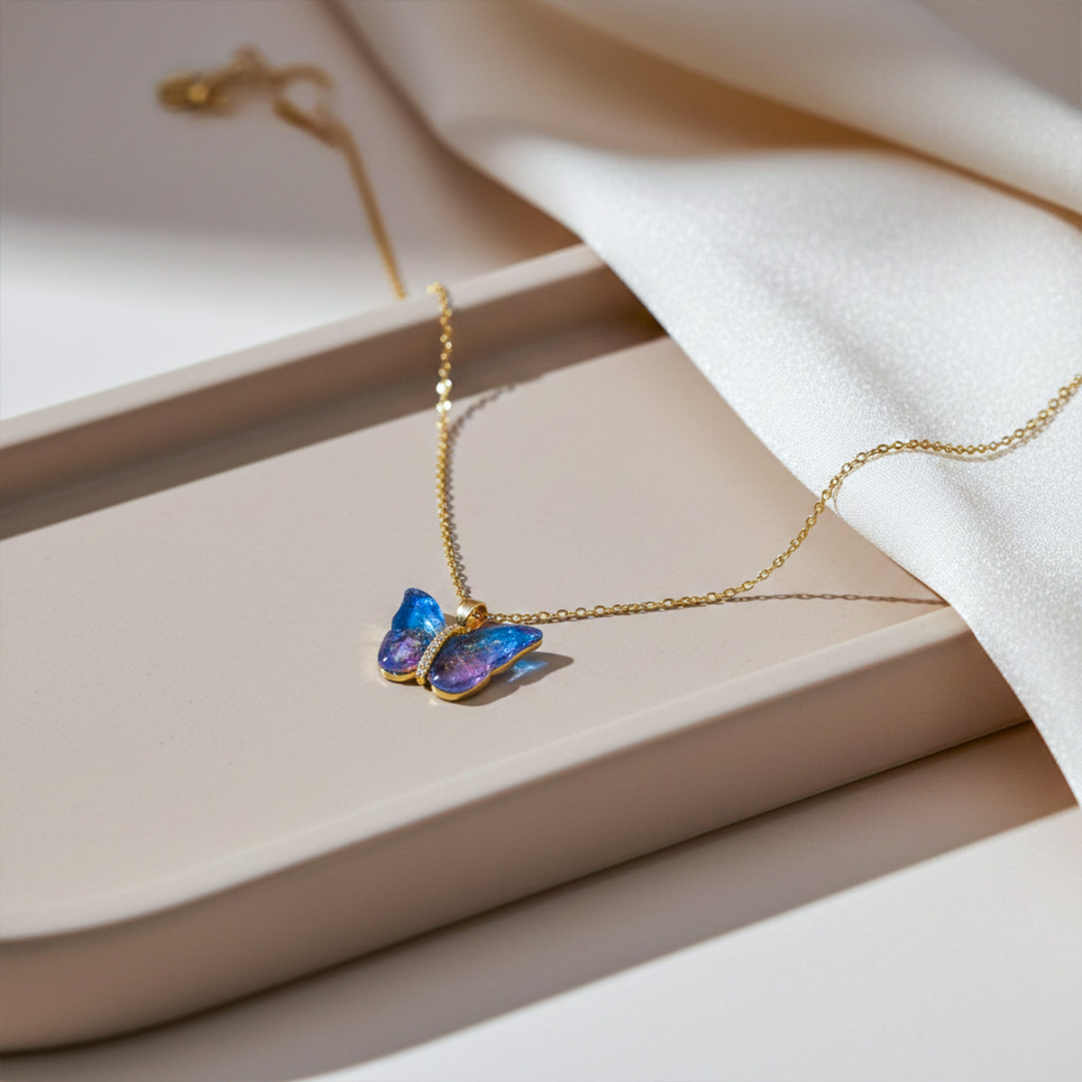 Aurora Butterfly Gold Pendant Necklace jewellery product view 2