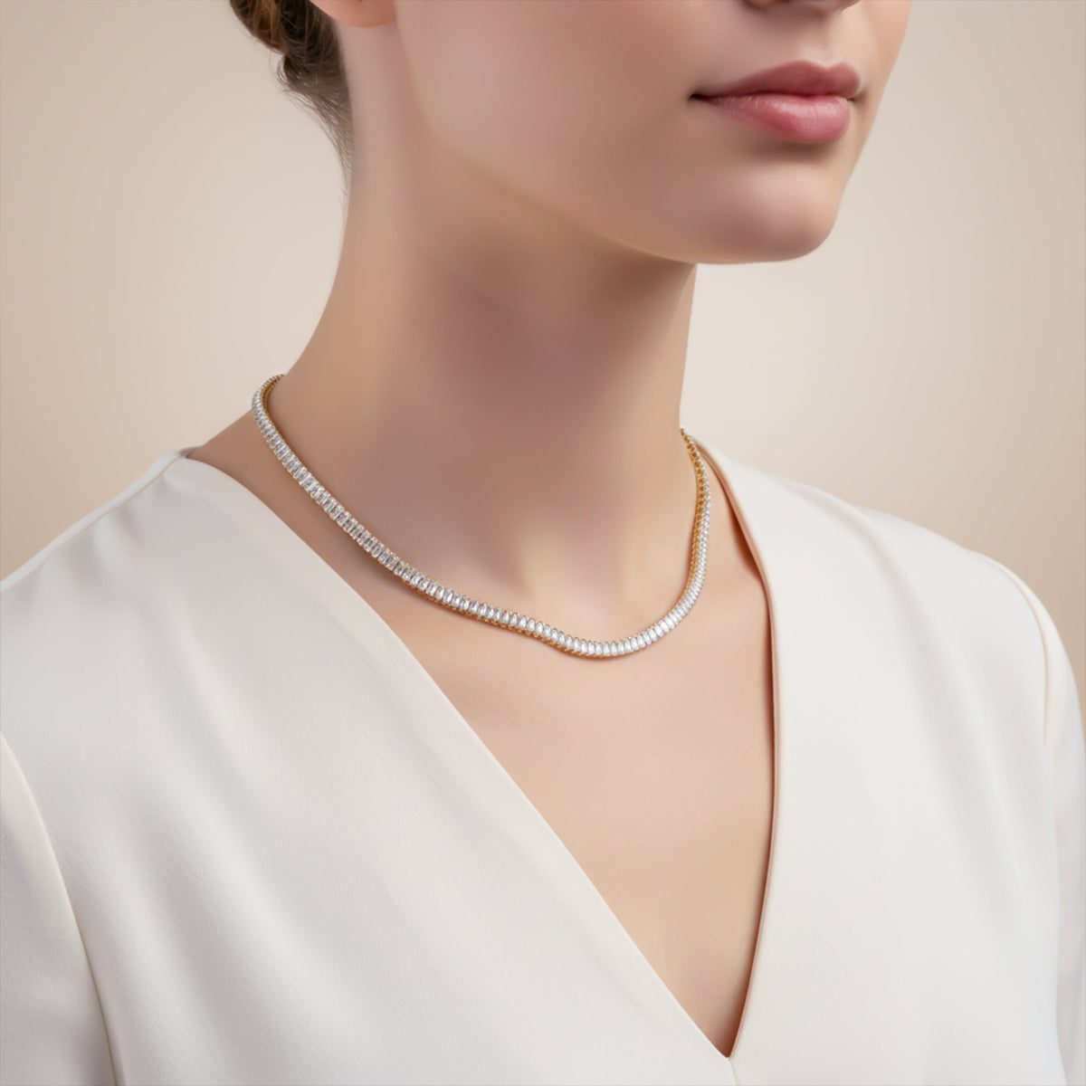 Golden Sparkle Tennis Chain Necklace jewellery product view 3