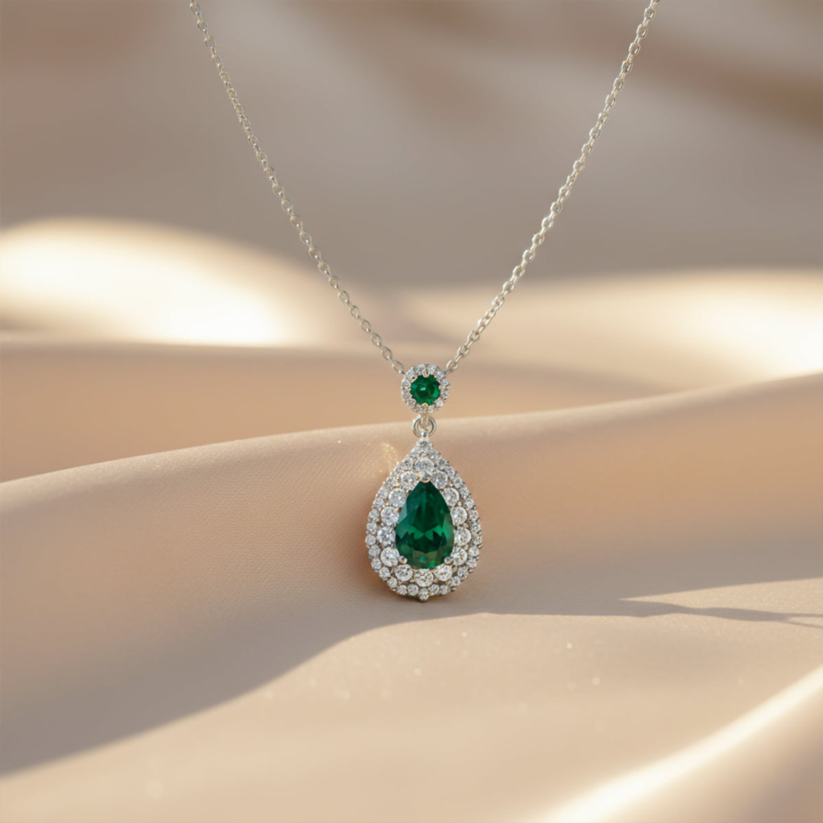 Elegant Green Emerald Teardrop Necklace jewellery product view 3