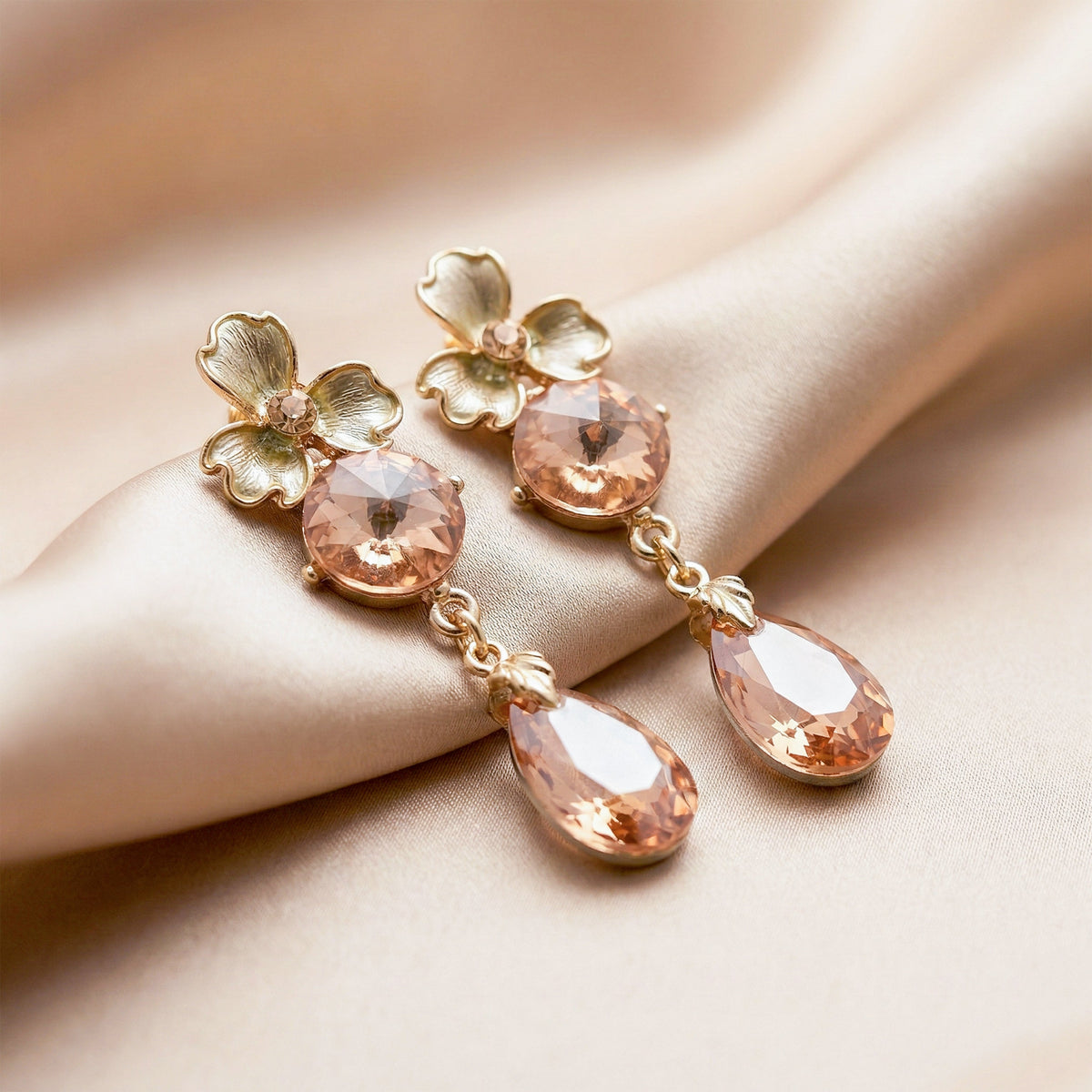 Peach Glow Luxe Danglers Earrings jewellery product view 1