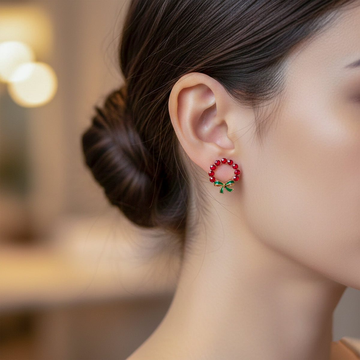 Crimson Elegance Bow Circle Earrings jewellery product view 2