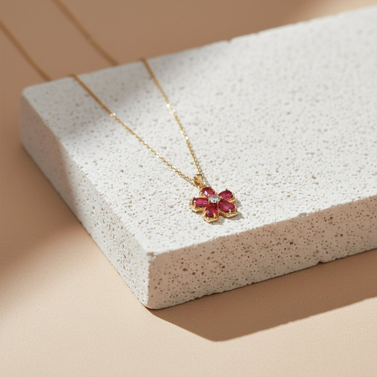 Pink Ruby Flower Pendant Necklace jewellery product view 3