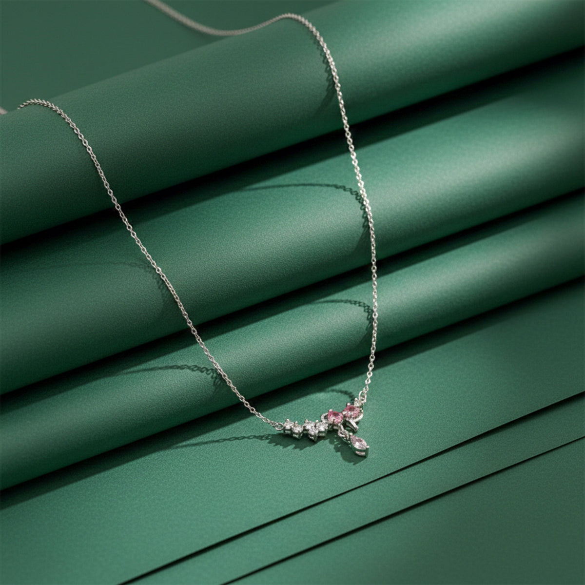 Roselle Diamond Drop Silver Necklace jewellery product view 3