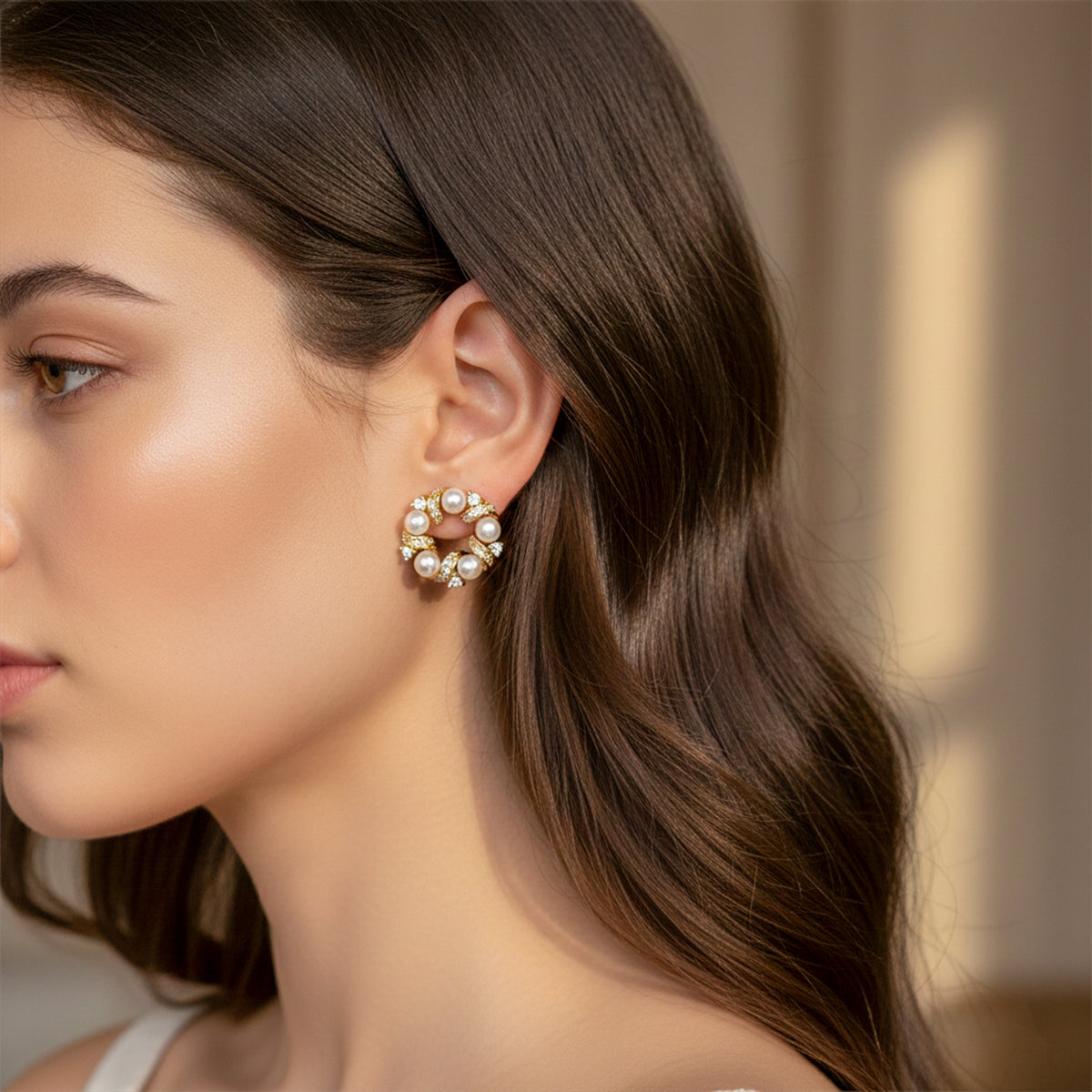 Pearl Luxe Circle Earrings jewellery product view 3