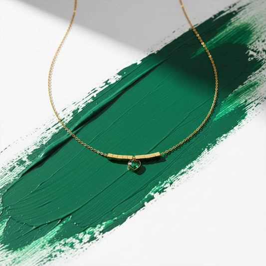 Green Heart Gold Bar Necklace jewellery product view 1