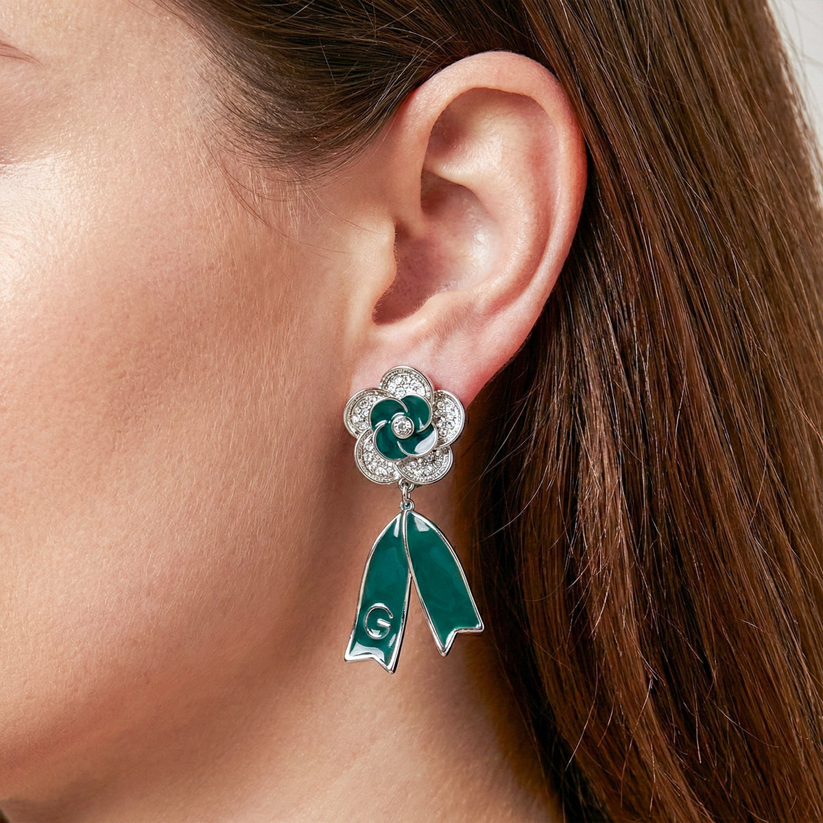 Enamel Floral Ribbon Earrings jewellery product view 2