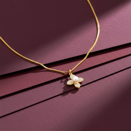 Classic Gold Pearl Blossom Necklace jewellery product view 2