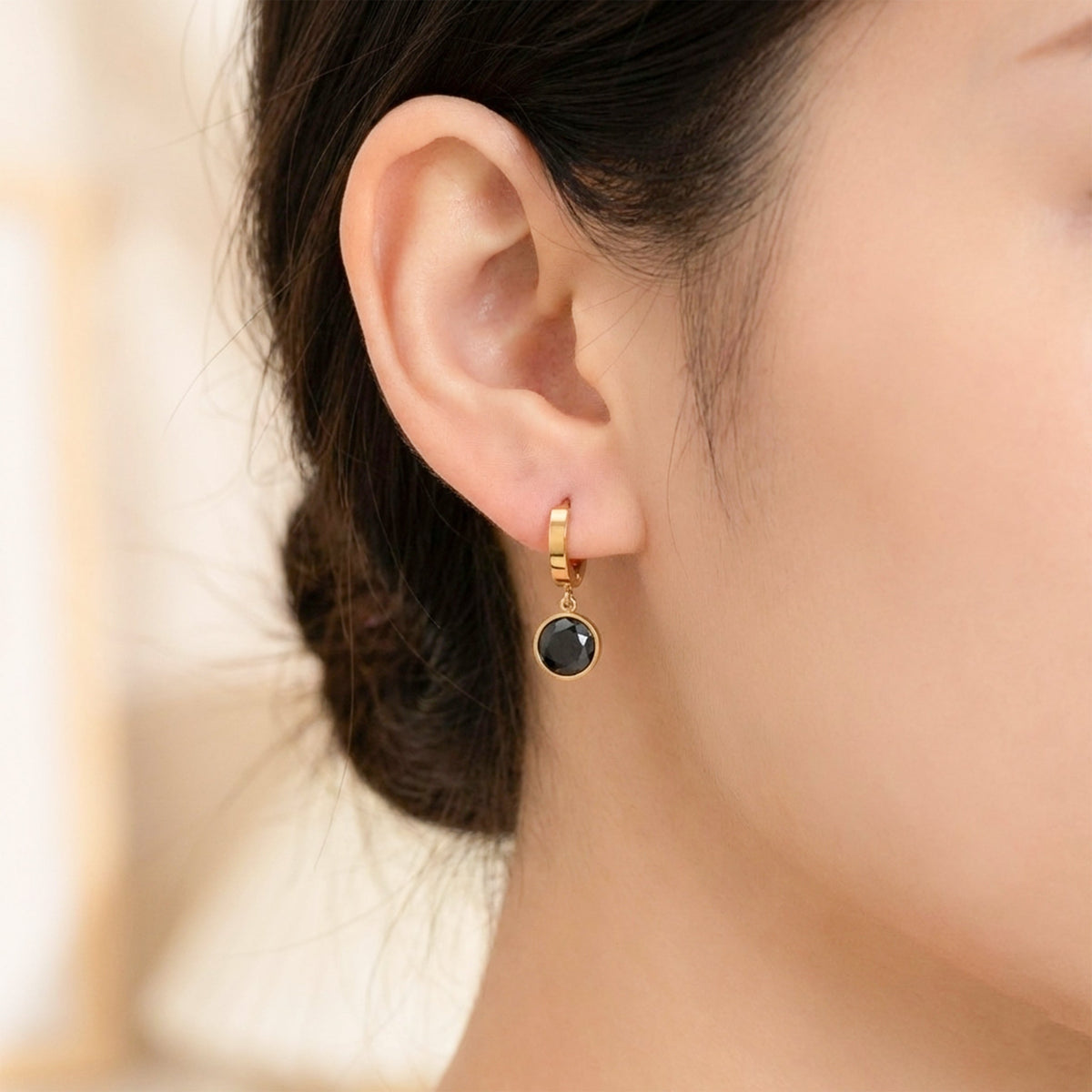Designer Gold Hoop Black Stone Earrings jewellery product view 2