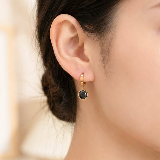 Designer Gold Hoop Black Stone Earrings jewellery product view 2