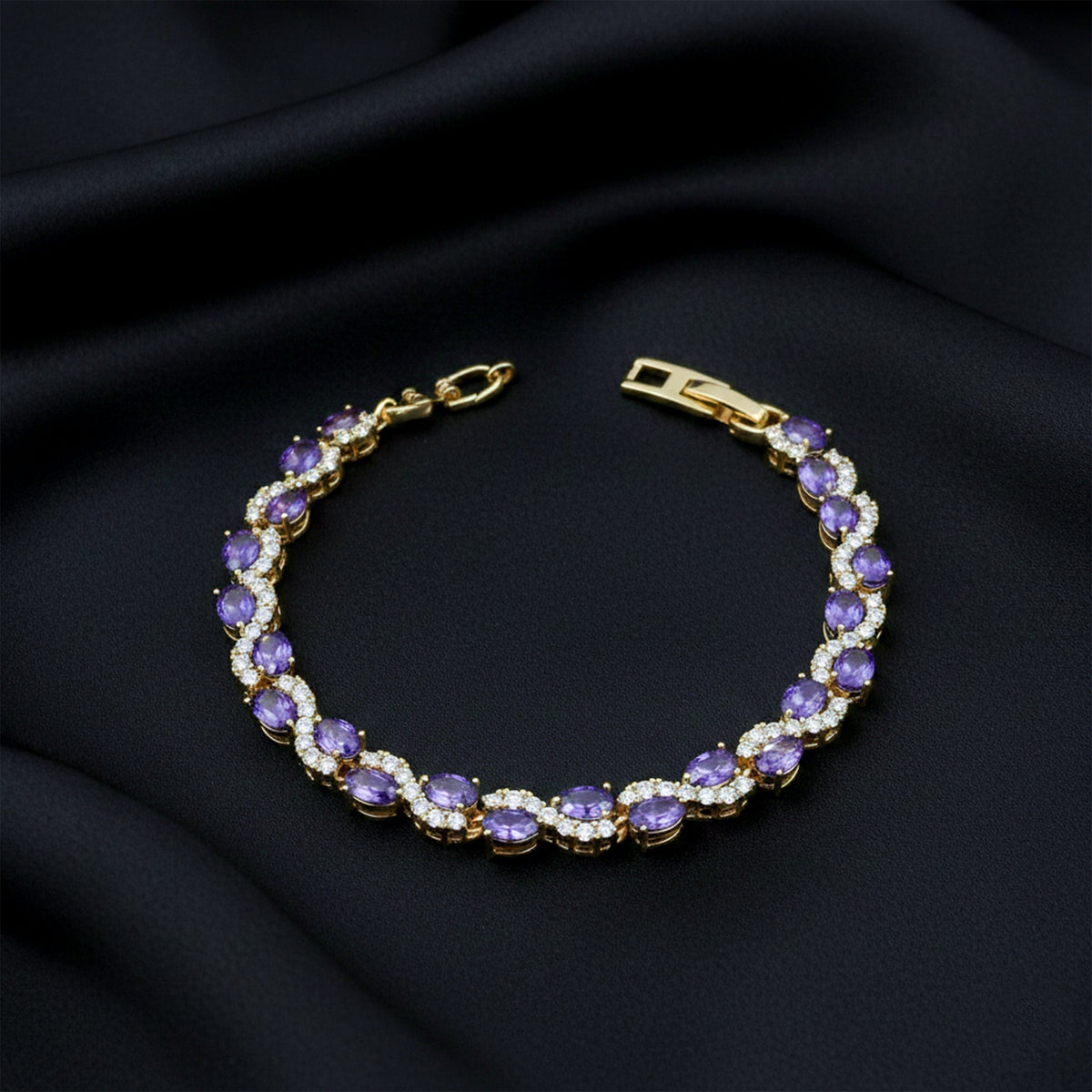 Oval Amethyst Halo Diamond Bracelet jewellery product view 5