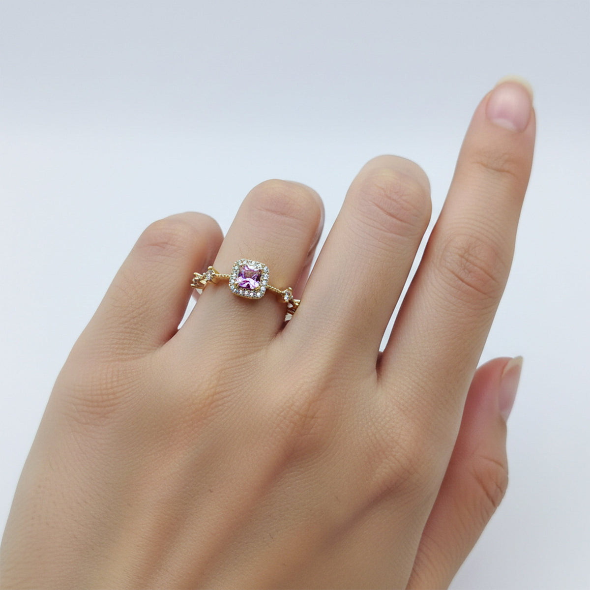 Majestic Pink Gemstone Halo Ring jewellery product view 4