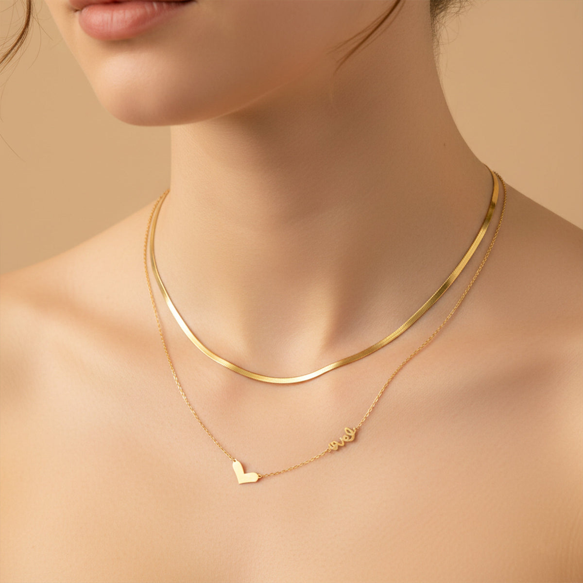 Layered Love Heart Gold Necklace jewellery product view 3