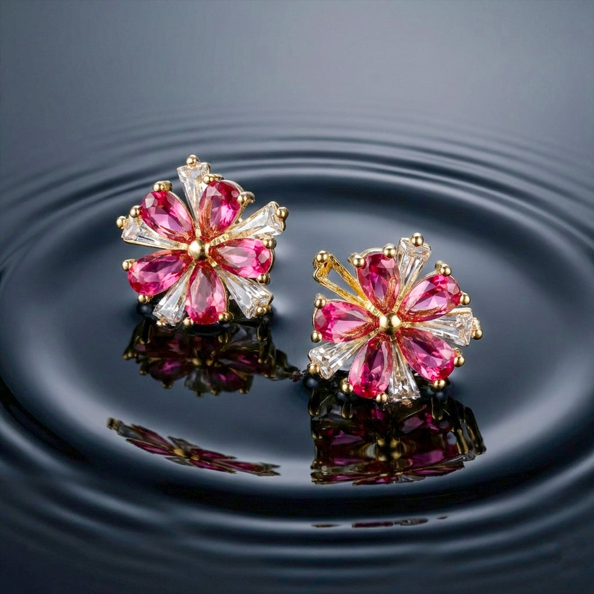 Crimson Flower Studs Earrings jewellery product view 4