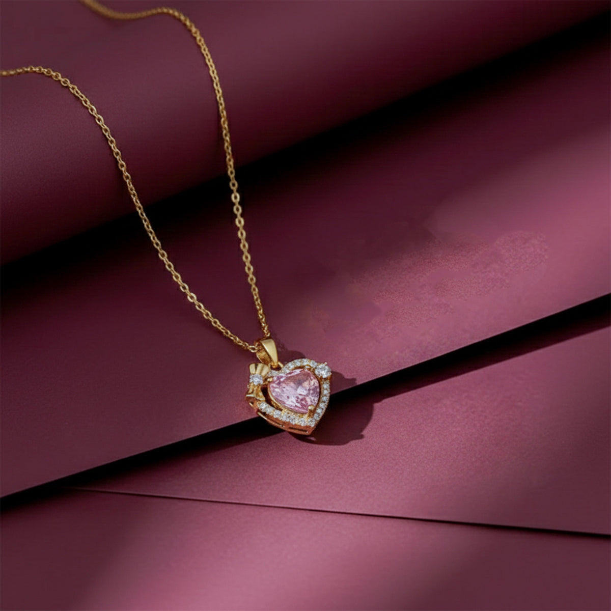 Pink Heart Gemstone Pendant Necklace jewellery product view 5