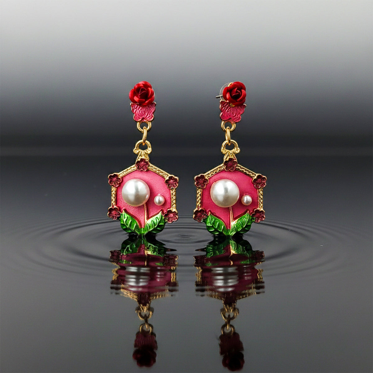 Rose Pearl Hexa Drops Earrings jewellery product view 6